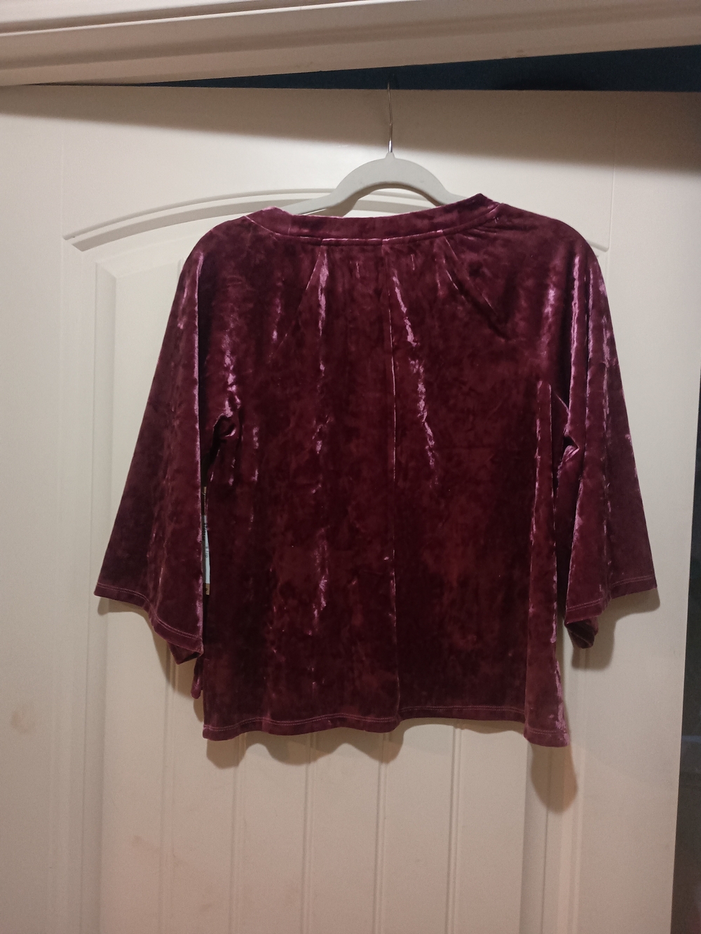 Crushed Velvet Long-Sleeve Blouse in Burgundy by Billy T - Picture 2 of 3